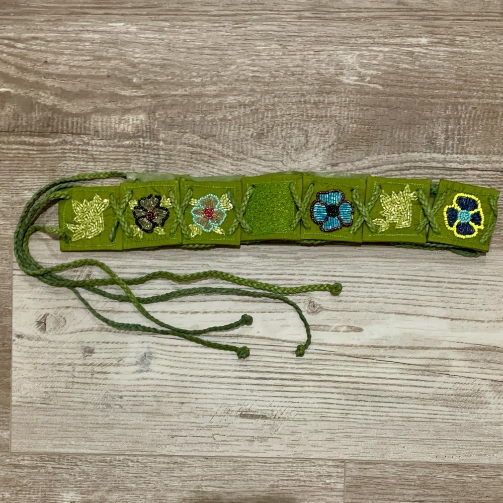 Chan Luu Floral Beaded Belt - Olive